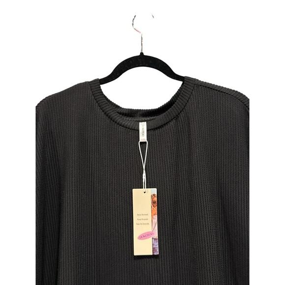 Dokotoo Women's Short Sleeve Crewneck Ribbed Knit Pullover T-Shirt Size XL Black - Picture 4 of 8